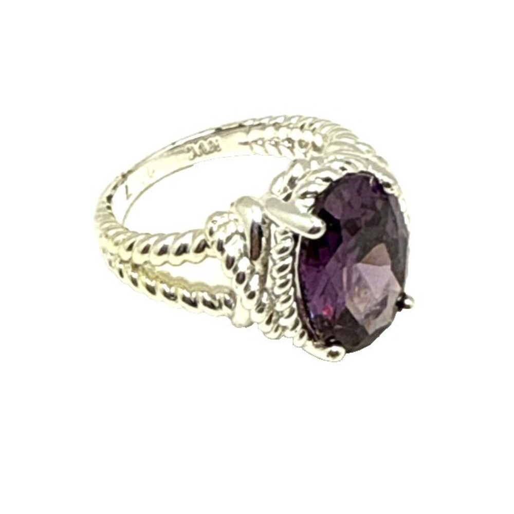 Nataliya V Collister NVC Purple Crystal Cocktail Ring Rhodium Plated Size 7